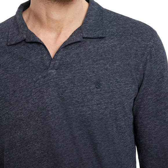 John Varvatos Men's Mercury Peace Sign Johnny Buttonless Collar Polo Shirt Navy - Picture 2 of 5